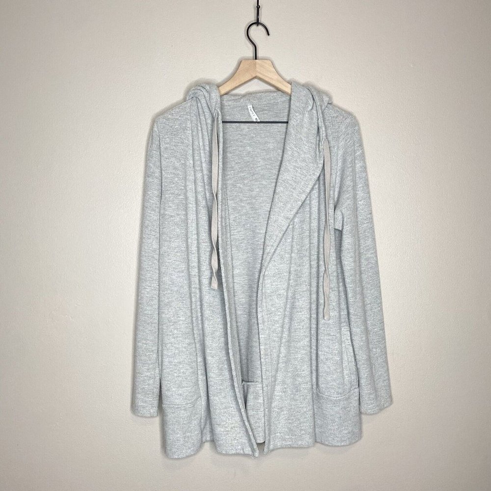 Z Supply Women's Size Medium Heather Grey Hooded Open Front Cardigan Sweater